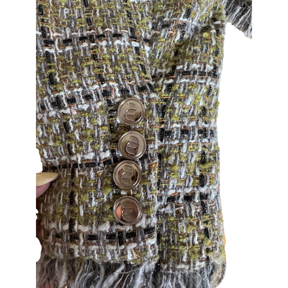 Alvin Valley Tweed Fringe Jacket Chanel Style Chain Hem Cropped Blazer Sz 40 8 - Picture 5 of 10
